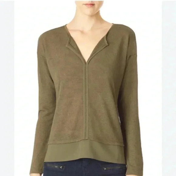 SANCTUARY  Hanna split neck long sleeve sweater in dark olive green size MED - Picture 1 of 6